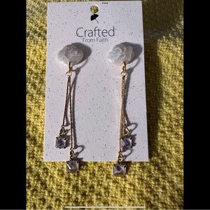 Crafted From Faith NWT Gold-Tone Dangle Earrings with White Cloud-Shaped Bead